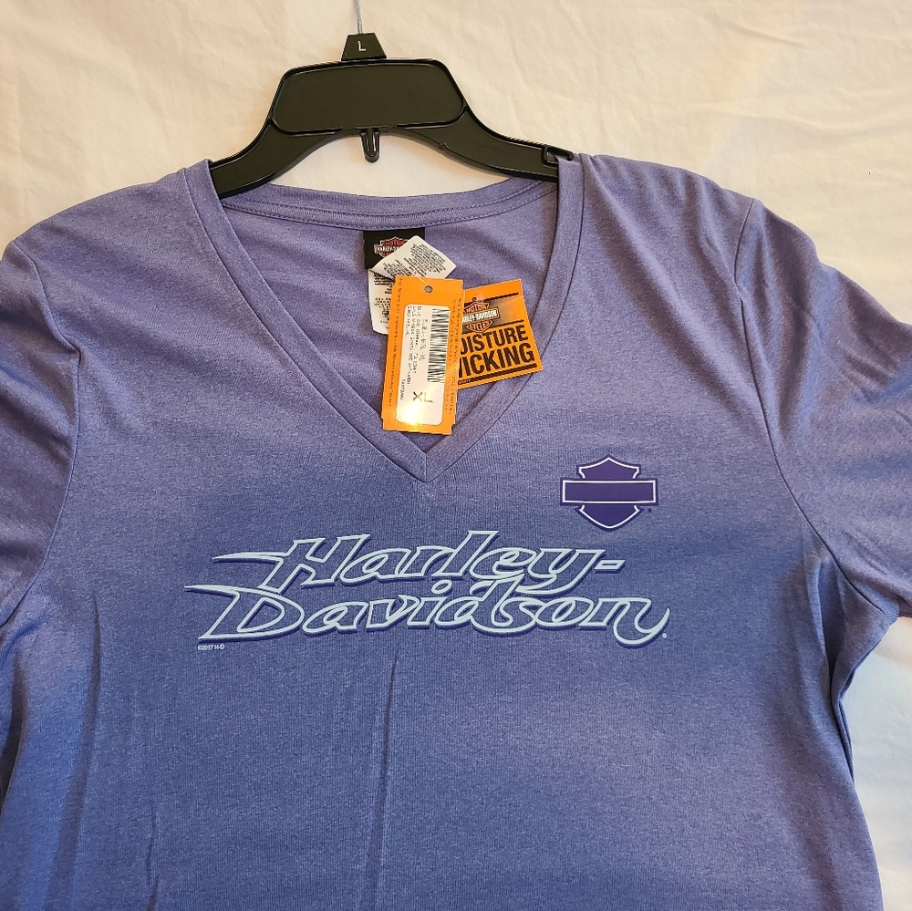 NWT Harley-Davidson XL lavender ice V-Neck long sleeve synthetic wick tee